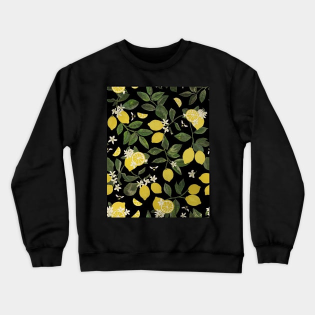 Lemon Demon Flowers Pattern Crewneck Sweatshirt by Alexander S.